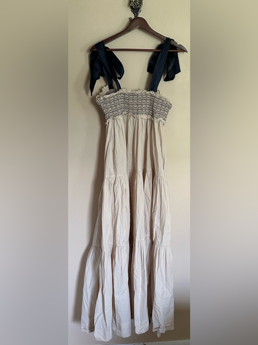 Free People Cream Maxi Dress with Navy Strap Detail - Picture 2 of 6